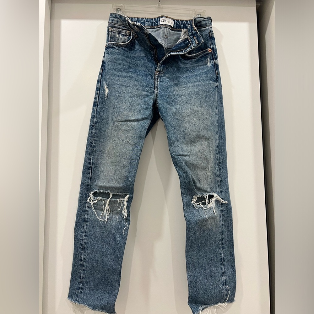 Zara straight leg jeans with rips